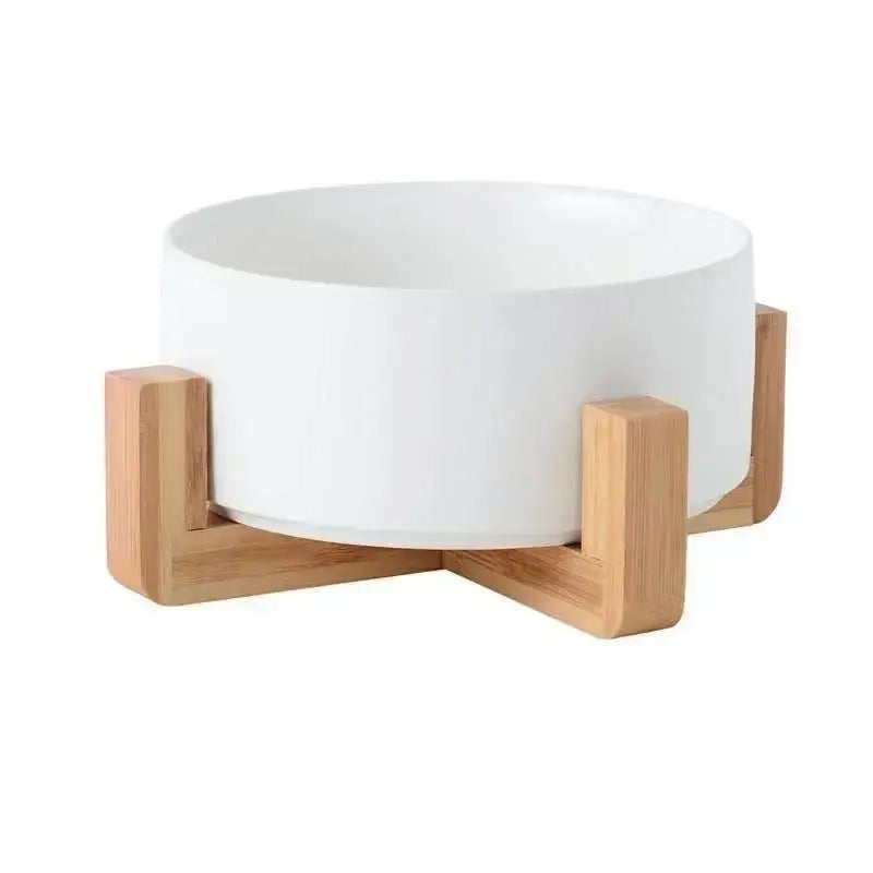 Large Capacity Pet Bowl for Cats and Dogs Wooden Rack Ceramic Cat Food and Water Feeder Home Pet Accessories