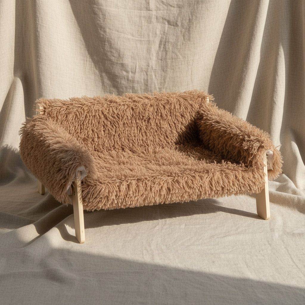Large Cat Bed Sturdy Wooden Leg Raised Plush Cat Sofa Bed Kitten Bed for Indoor Cats - Soft Cat Couch