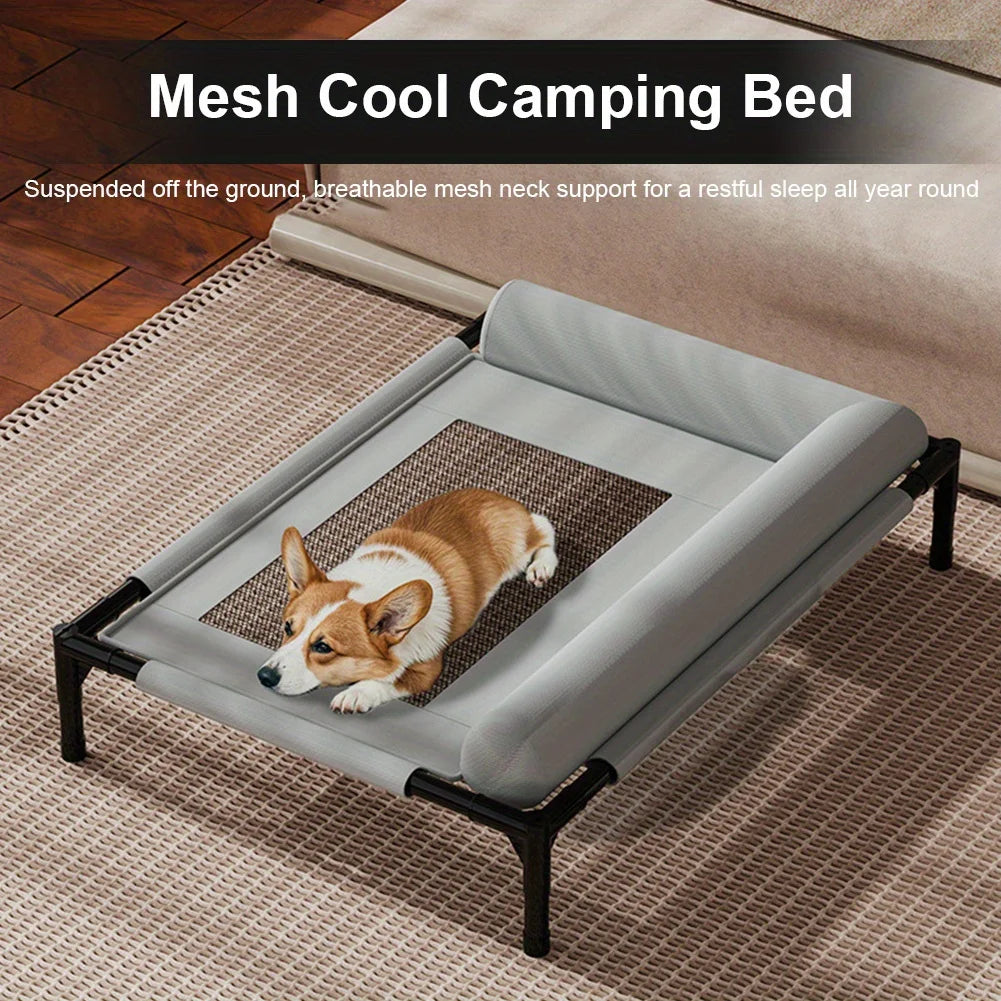 Elevated Cooling Dog Bed for Small Dogs - Portable Lightweight Raised Pet Cot with Breathable Mesh & Removable Bolster Cushion -