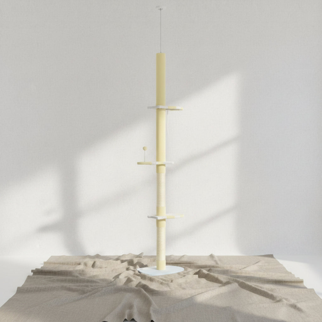 Ye 260Cm Adjustable Floor-To-Ceiling Cat Tree W/ Anti-Tipping Kit, Toy Ball, Solid Material, Comfortable Plush Appearance