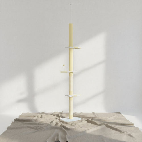 Ye 260Cm Adjustable Floor-To-Ceiling Cat Tree W/ Anti-Tipping Kit, Toy Ball, Solid Material, Comfortable Plush Appearance