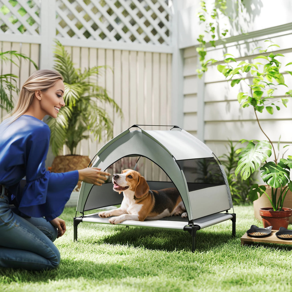 Portable Elevated Dog Bed with Removable Canopy